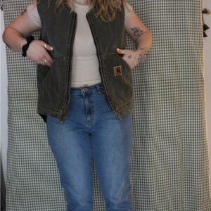 Vintage Carhartt duck work vest faded dark green